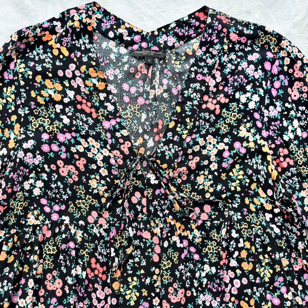 CHRISTIAN SIRIANO Boho 3/4 Sleeve Floral Tunic Top--EUC--M - Picture 12 of 16